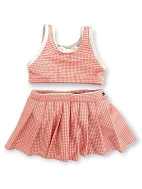 Tommy Hilfiger Coral Pink Gingham Two Piece Infant Swimsuit, Size 3-6 M